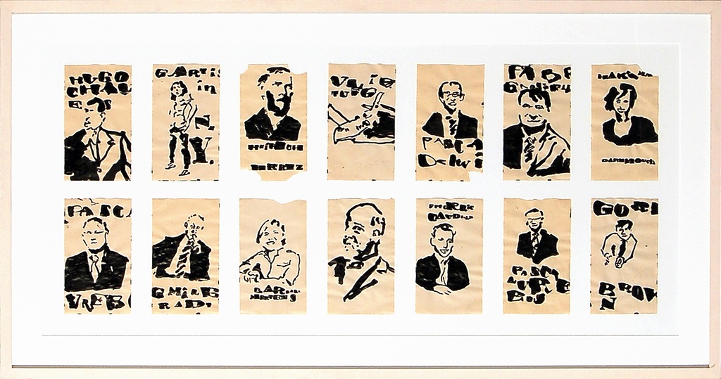 14 portretten met vliegtuig (14 werken in één lijst)
